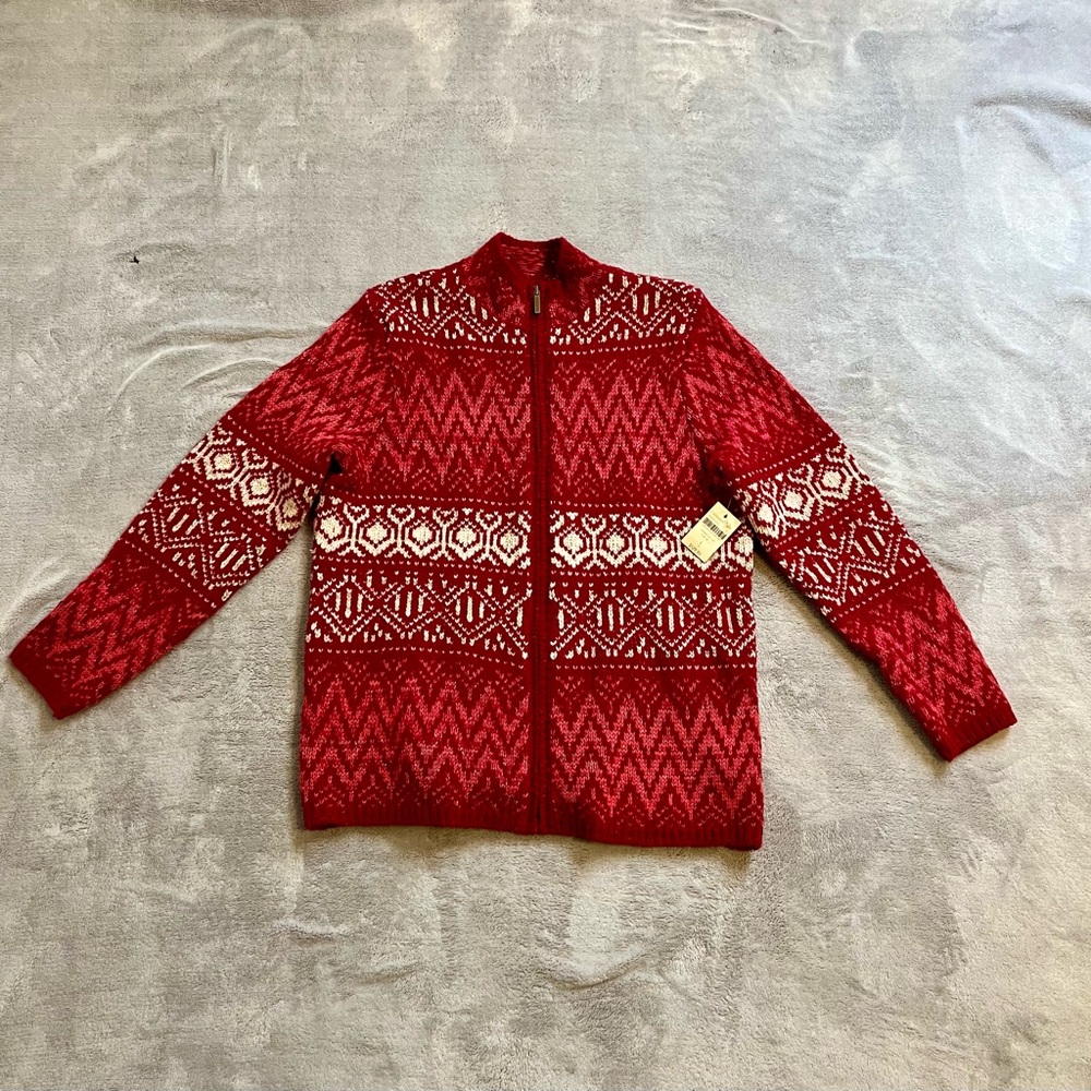 Coldwater Creek Red and White Fair Isle Cardigan